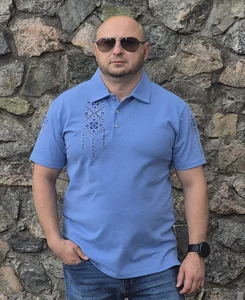 Блакитне поло  з орнаментом синій та сірий